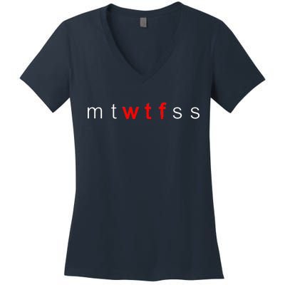 mtWTFss Days of the Week Red WTF Logo Women's V-Neck T-Shirt