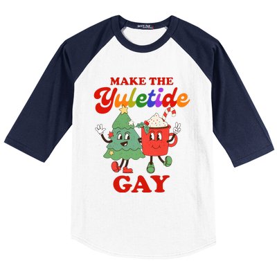 Make The Yuletide Gay Christmas Lgbtq Retro Gay Xmas Baseball Sleeve Shirt