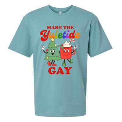 Make The Yuletide Gay Christmas Lgbtq Retro Gay Xmas Sueded Cloud Jersey T-Shirt