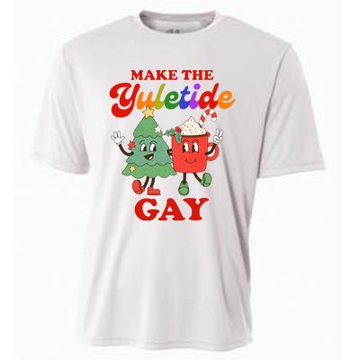 Make The Yuletide Gay Christmas Lgbtq Retro Gay Xmas Cooling Performance Crew T-Shirt