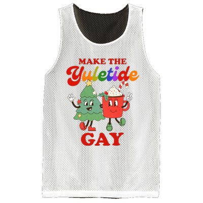 Make The Yuletide Gay Christmas Lgbtq Retro Gay Xmas Mesh Reversible Basketball Jersey Tank