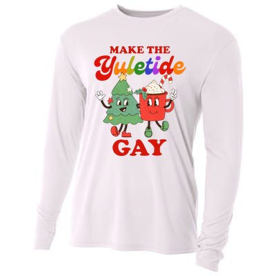 Make The Yuletide Gay Christmas Lgbtq Retro Gay Xmas Cooling Performance Long Sleeve Crew