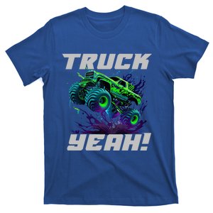 Monster Truck Yeah Cool Vaporwave Mud Splattered Green Blue Gift T-Shirt