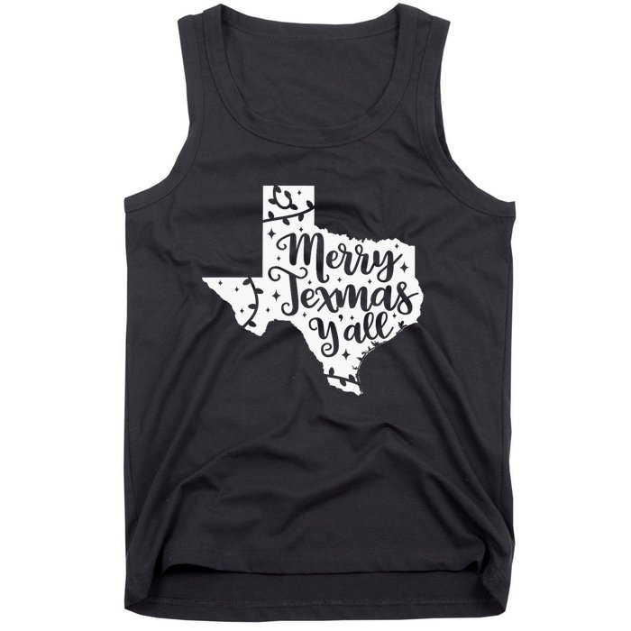 Merry Texmas YAll Christmas Texas Map State Xmas Texas Tank Top