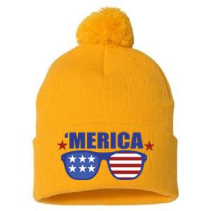 Merica USA 4th Of July Pom Pom 12in Knit Beanie