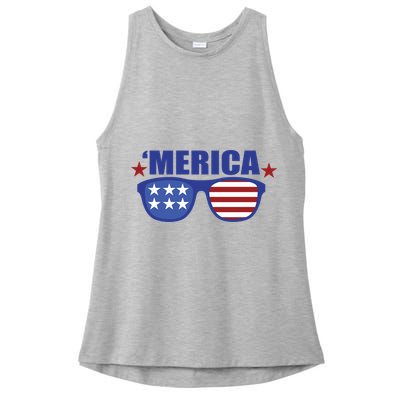 Merica USA 4th Of July Ladies PosiCharge Tri-Blend Wicking Tank