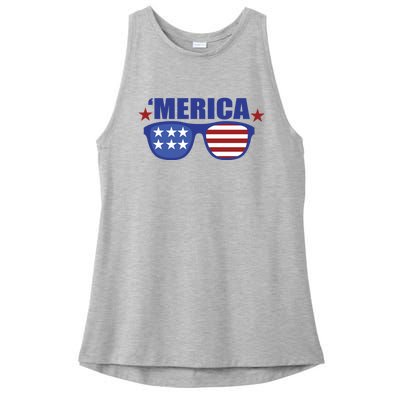 Merica USA 4th Of July Ladies PosiCharge Tri-Blend Wicking Tank