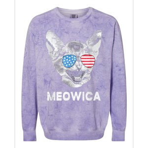 Meowica Usa American Flag Cat July 4 Colorblast Crewneck Sweatshirt