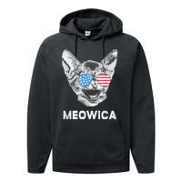 Meowica Usa American Flag Cat July 4 Performance Fleece Hoodie