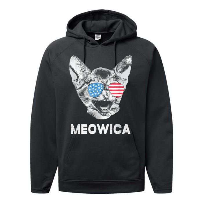 Meowica Usa American Flag Cat July 4 Performance Fleece Hoodie