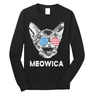 Meowica Usa American Flag Cat July 4 Long Sleeve Shirt