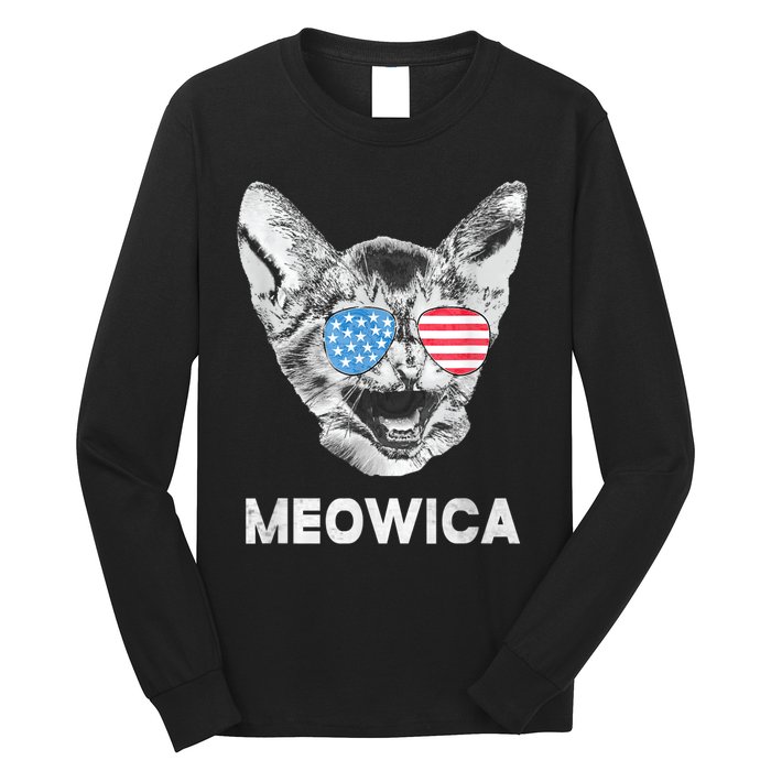 Meowica Usa American Flag Cat July 4 Long Sleeve Shirt