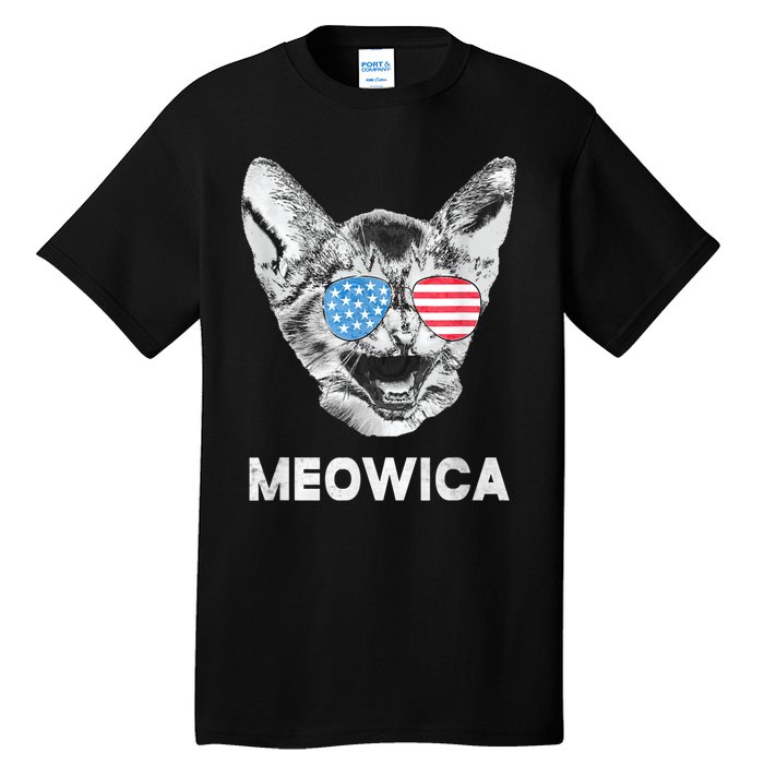 Meowica Usa American Flag Cat July 4 Tall T-Shirt