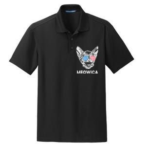 Meowica Usa American Flag Cat July 4 Dry Zone Grid Polo