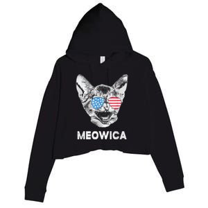 Meowica Usa American Flag Cat July 4 Crop Fleece Hoodie