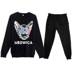 Meowica Usa American Flag Cat July 4 Premium Crewneck Sweatsuit Set