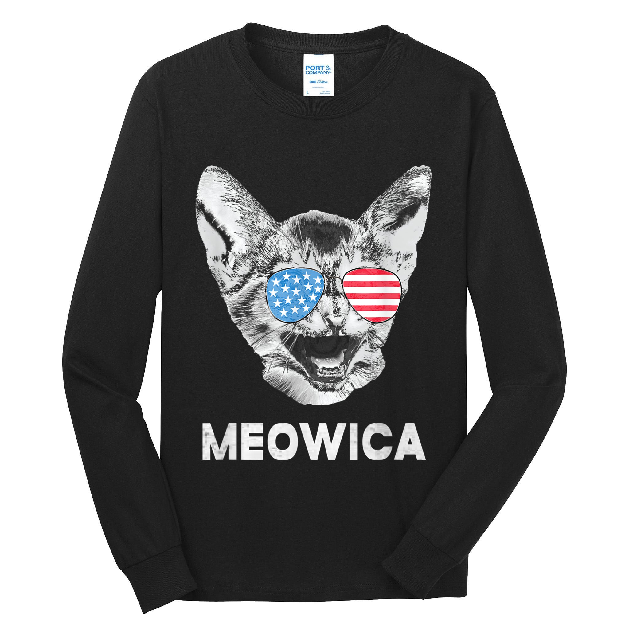 Meowica Usa American Flag Cat July 4 Tall Long Sleeve T-Shirt