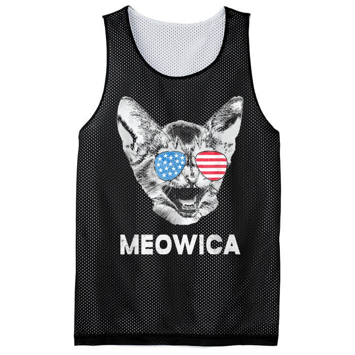 Meowica Usa American Flag Cat July 4 Mesh Reversible Basketball Jersey Tank