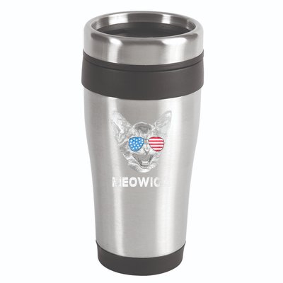 Meowica Usa American Flag Cat July 4 16oz Travel Tumbler