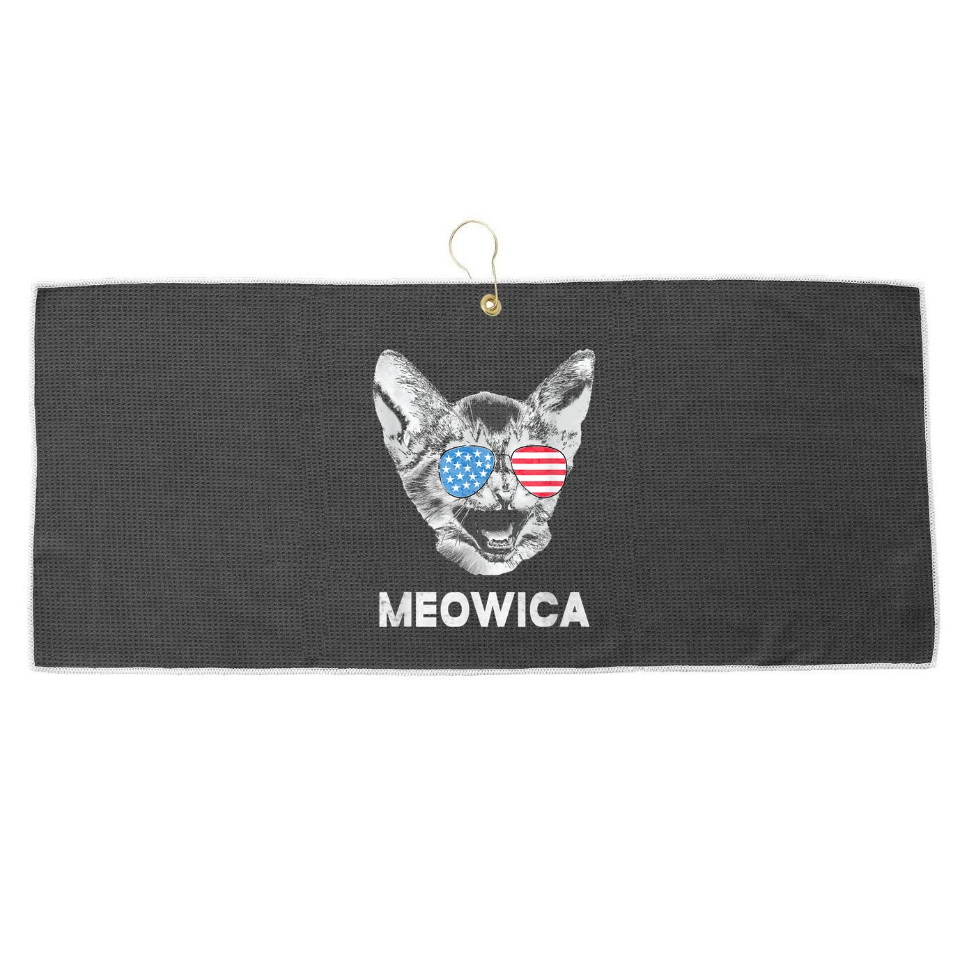 Meowica Usa American Flag Cat July 4 Large Microfiber Waffle Golf Towel