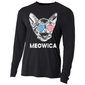 Meowica Usa American Flag Cat July 4 Cooling Performance Long Sleeve Crew