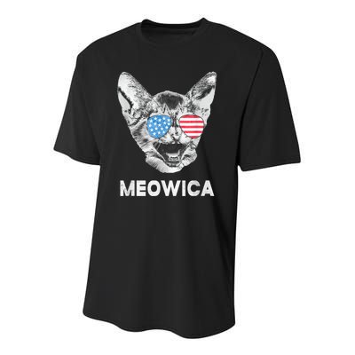 Meowica Usa American Flag Cat July 4 Youth Performance Sprint T-Shirt