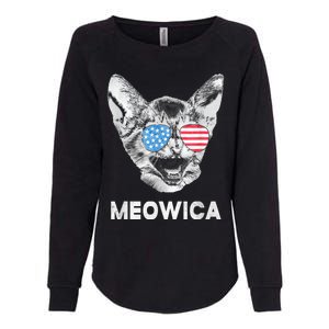 Meowica Usa American Flag Cat July 4 Womens California Wash Sweatshirt