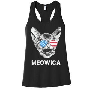 Meowica Usa American Flag Cat July 4 Women's Racerback Tank