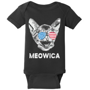 Meowica Usa American Flag Cat July 4 Baby Bodysuit