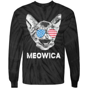 Meowica Usa American Flag Cat July 4 Tie-Dye Long Sleeve Shirt