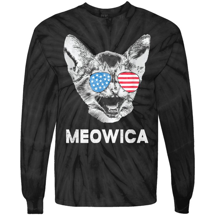 Meowica Usa American Flag Cat July 4 Tie-Dye Long Sleeve Shirt