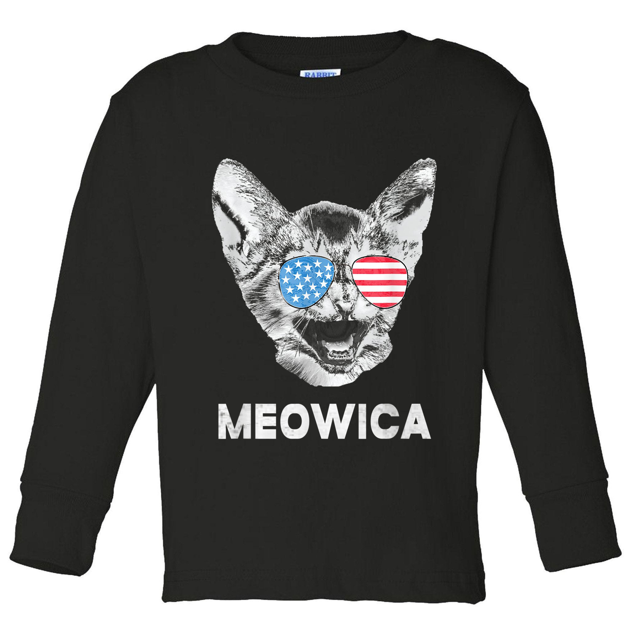Meowica Usa American Flag Cat July 4 Toddler Long Sleeve Shirt
