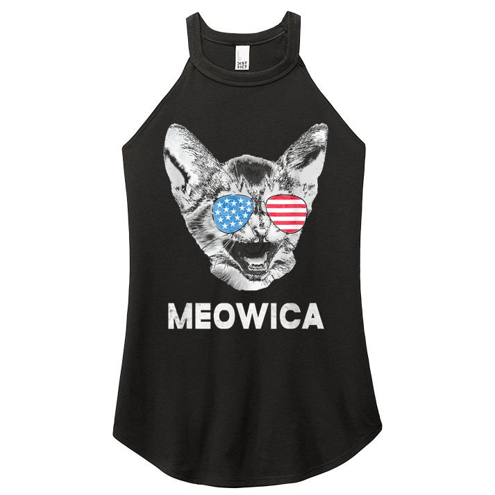 Meowica Usa American Flag Cat July 4 Women's Perfect Tri Rocker Tank