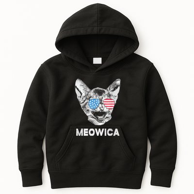 Meowica Usa American Flag Cat July 4 Kids Hoodie