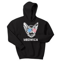 Meowica Usa American Flag Cat July 4 Kids Hoodie