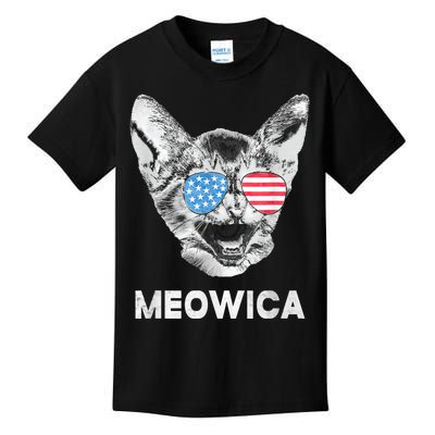 Meowica Usa American Flag Cat July 4 Kids T-Shirt