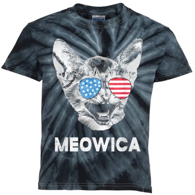 Meowica Usa American Flag Cat July 4 Kids Tie-Dye T-Shirt