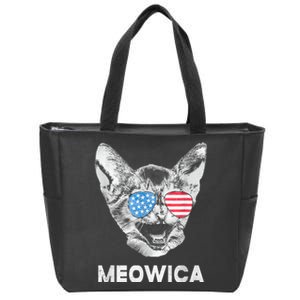 Meowica Usa American Flag Cat July 4 Zip Tote Bag