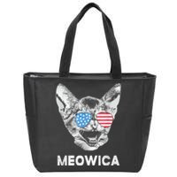 Meowica Usa American Flag Cat July 4 Zip Tote Bag