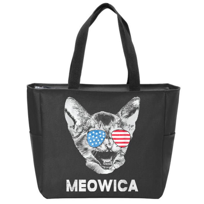 Meowica Usa American Flag Cat July 4 Zip Tote Bag