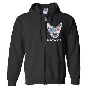 Meowica Usa American Flag Cat July 4 Full Zip Hoodie