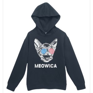 Meowica Usa American Flag Cat July 4 Urban Pullover Hoodie