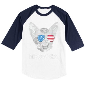 Meowica Usa American Flag Cat July 4 Baseball Sleeve Shirt