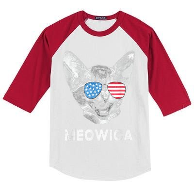 Meowica Usa American Flag Cat July 4 Kids Colorblock Raglan Jersey