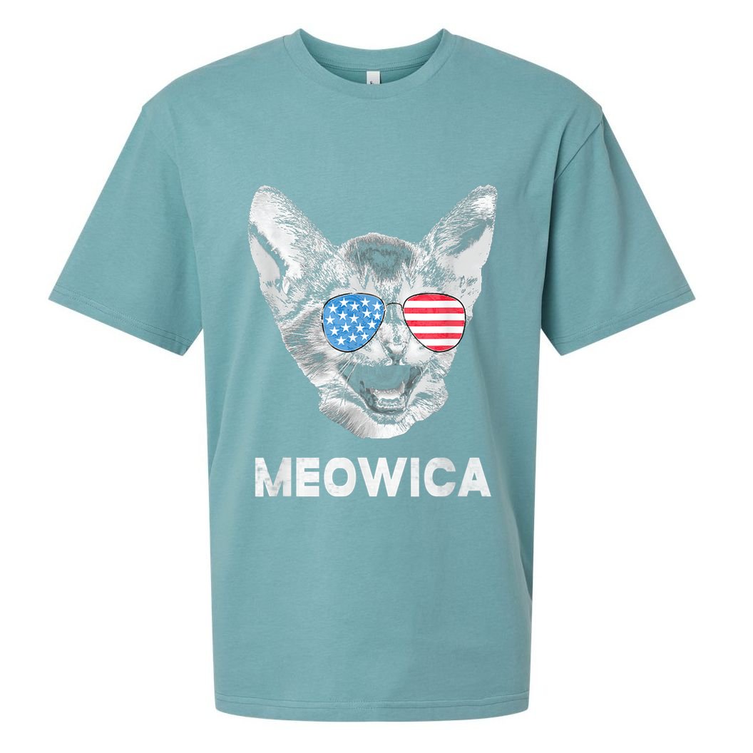 Meowica Usa American Flag Cat July 4 Sueded Cloud Jersey T-Shirt