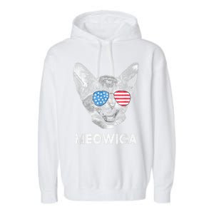 Meowica Usa American Flag Cat July 4 Garment-Dyed Fleece Hoodie