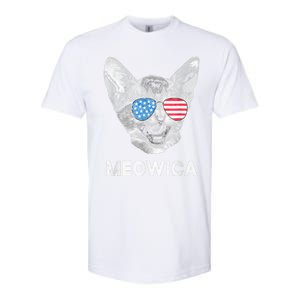 Meowica Usa American Flag Cat July 4 Softstyle CVC T-Shirt