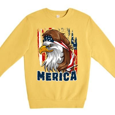 Merica Usa American Flag Eagle Mullet And Bandana Gift Premium Crewneck Sweatshirt