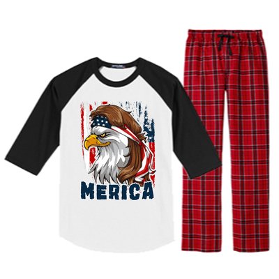 Merica Usa American Flag Eagle Mullet And Bandana Gift Raglan Sleeve Pajama Set