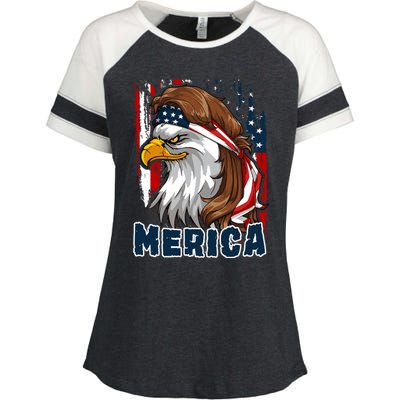 Merica Usa American Flag Eagle Mullet And Bandana Gift Enza Ladies Jersey Colorblock Tee